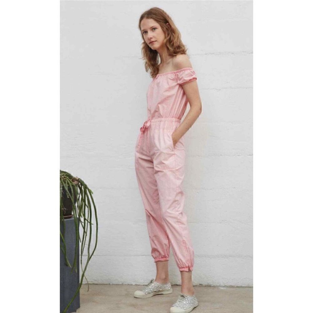 Rebecca Taylor La Vie Pink Off-The-Shoulder Parachute Poplin Jumpsuit Small